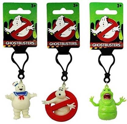 Ghostbusters 5 cm Figure Keyring Set of 3 Logo Stay Puft Marshmallow Man Slimer Keyclip