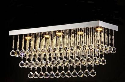 NP Luxury LED Crystal Chandelier Light Lamp Rectangular Crystal Rain Chandelier Ceiling Lamp