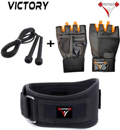 VICTORY Ultra Gym Belt ( L ) Size & Premium Gym Glove Orange Gym& Skipping Rope Gym & Fitness Kit Fitness Accessory Kit Kit