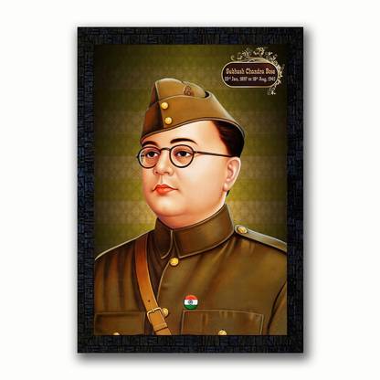 Poster N Frames Poster N Frames UV Textured Decorative Art Print of Indian Freedom Fighter Subhash Chandra Bose with wooden synthetic frame Painting Size 14 x 20 inch Digital Reprint 14 inch x 20 inch Painting