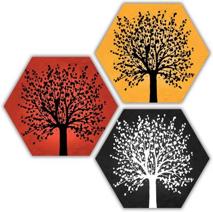 Wrap Up Box Tree art Hexagon 3 piece MDF Painting Digital Reprint 21.5 inch x 21.5 inch Painting