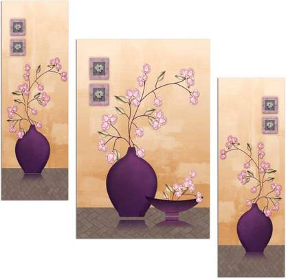 Art Amori Beautiful lotus flower three piece MDF Painting Digital Reprint 18 inch x 12 inch Painting