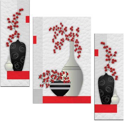 Wrap Up Box Red flowers with flower vase 3 piece MDF Painting Digital Reprint 18 inch x 24 inch Painting