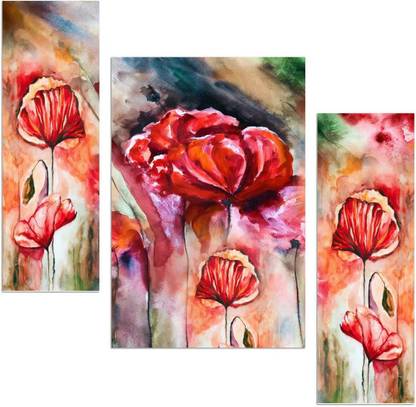 Art Amori Beautiful Poppy flower three piece MDF Painting Digital Reprint 12 inch x 18 inch Painting