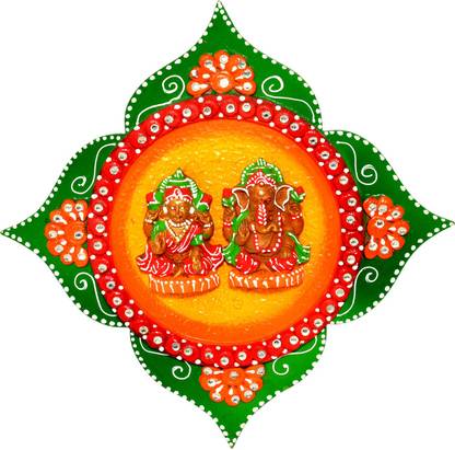 Eurasiahandicraft Wooden Door Hanging Laxmi Ganesh Decorative Showpiece  -  3 cm