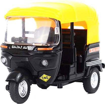 FLICK IN Auto Rikshaw 3 Wheeler Metal Toy with Movable Handle and Light Sound Effects
