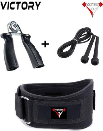 VICTORY Combo Ultra Gym Belt (L) Size & Hand Grip Black & Skipping Rope Gym & Fitness Kit Fitness Accessory Kit Kit