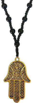 rich & famous Hamsa Hand of Fatima Charm Pendant With Black Onyx Beads Mala Onyx Stone, Alloy Locket