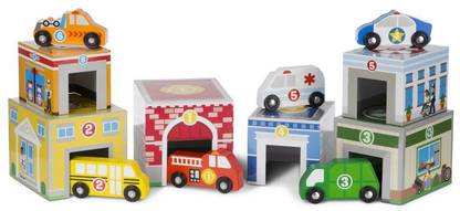 MELISSA & DOUG Nesting and Sorting Garages and Cars 14-Piece Play Set