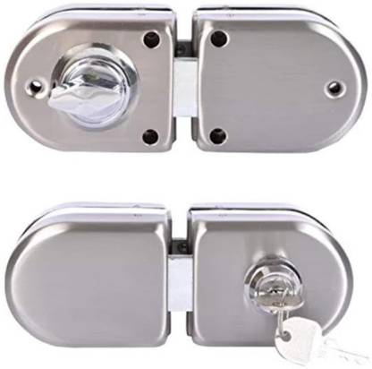 Amafhh S.S Glass To Glass Door Lock with Key Outside And Knob Inside For Locking Lock