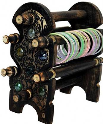 k j traders Wooden Bangle Stand Decorative Showpiece  -  24 cm