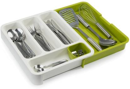 nabhu Cutlery Storage Drawer Tray Spoon, Knife & Cutting Tool Organizer, White Plastic Cutlery Set