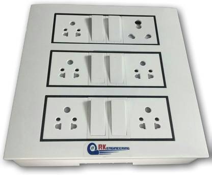 RK ENGINEERING Extension Board Cords 1500W with 6 Light and power Outlets Sockets in Different capacities 5/6/10/15/16 Amperes and 5+6 pin combo in one package in individual switching 4 meter long cable with child safety shutter suitable for laptop computer desktop TV LED LCD set top dth box microwave music system home theatre iron refrigerator washing machine mixer grinder table fan UPS RO water purifier table fan fish tank desert cooler printer table lamp drill machine mic inverter Xerox machine sets photocopy machine tea kettle mobile charging points hands tools gardening tools and all kitchen Indoor outdoor and home office appliances up to 1500 watts used branded sockets accessories and heavy duty and beautiful modular design easy to maintain. 6  Socket Extension Boards