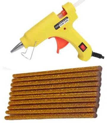 glun iwill Yellow Glue gun with 10 golden glitter stick (leak proof) Standard Temperature Corded Glue Gun