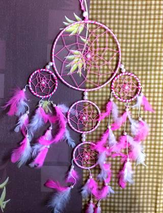 ONRR Collections Pink 5 ring feng shui dream catcher ; size:6"ring + Microfibre Dream Catcher