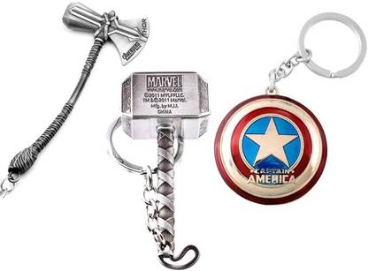 BORING Captain America shield & THOR Hammer with Sword keychain Key Chain