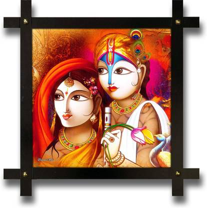 Poster N Frames Cross Wooden Frame Hand-Crafted with photo of Radha Krishna Digital Reprint 16.5 inch x 16.5 inch Painting