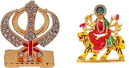 9facts Set of 2 Punjabi Khanda Idol Statue & Goddess Durga Devi / Maa Sherawali Idol - Navratri Pooja Statue Decorative Showpiece Decorative Showpiece  -  9 cm