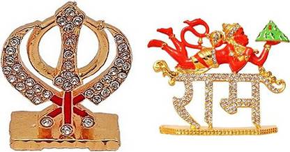 9facts Punjabi Khanda symbols of Sikh Idol and Lord Hanuman Decorative Showpiece  -  7 cm