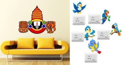 Walltech 14 cm Tirupati Balaji Twitter bird Switch Board Sticker Self Adhesive Sticker