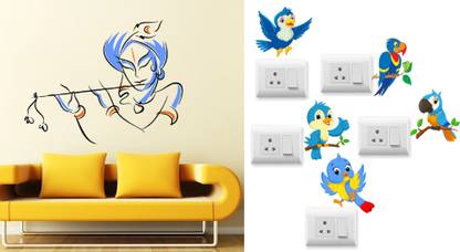 Walltech 14 cm Bansidhar Twitter bird Switch Board Sticker Self Adhesive Sticker
