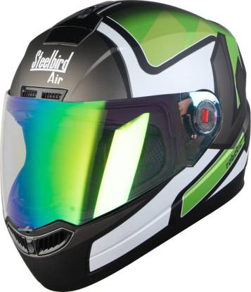 Steelbird SBA-1 Robotics Matt Black Green With N.V Visor Motorbike Helmet