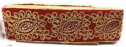 Lace styles LS-437021-TN Velvet RED Golden Sequence LACE Border for Saree, Kurti ETC (8 Meters) Lace Reel