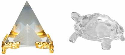 Bansiwal Feng Shui Power Combo Turtle with Crystal Pyramid Tortoise Decorative Showpiece  -  8 cm