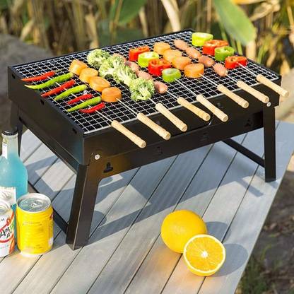 Continental BBQ Portable Charcoal Foldable Portable Grill Outdoor Barbecue Stove (LxHxB) (43.5 * 23.5 * 29) CM ITN-179-1 Black Carbon Steel Meatball Rack Grill
