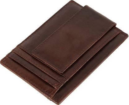 Jungler RFID Blocking Minimalist Genuine Leather Money Clip Wallet Slim Front Pocket Wallet Credit Card Holder with ID Window 6 Card Holder