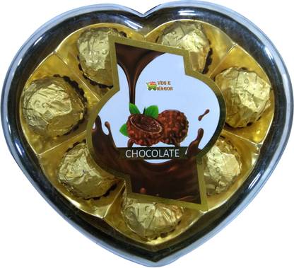 Veg E Wagon Golden Heart Shape Chocolate Box in 8 Pec 100 Gm Bars