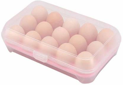 kiros Egg Box - Plastic Single Layer Airtight Refrigerator Covered 15 Grid Egg Storage Box Plastic Egg Separator