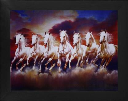 Indianara VASTU SEVEN HORSES (1949) WITHOUT GLASS Digital Reprint 10 inch x 13 inch Painting