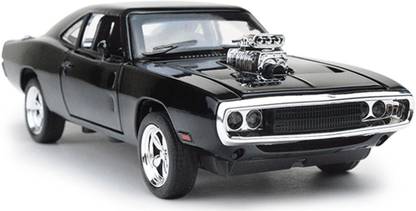 Mini Auto Black 1:32 Diecast Metal Fast and Furious Dodge Pull Back Car Toy with Openable Doors, Light and Sound Effects
