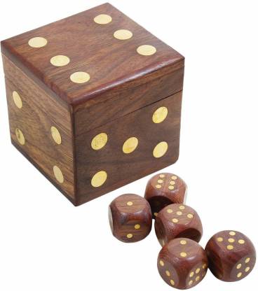 SKAVIJ Handmade Wooden Dice Box With 5 Dice set Board Game Accessories Board Game