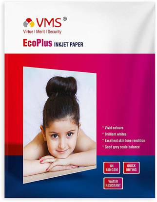 VMS Eco Plus Glossy Photo Paper (10 x 50) Sheets Unruled A4 180 gsm Photo Paper