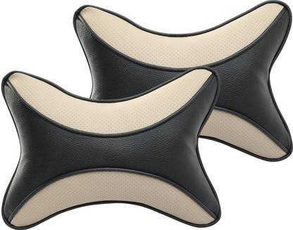 Auto Hub Beige, Black Leatherite Car Pillow Cushion for Universal For Car