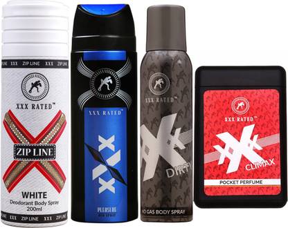 XXX Rated Family Combo (1 ZipLine Blue,1 Gas Pleasure, 1 No Gas Dirty And Pocket Climax) Deodorant Spray  -  For Men & Women