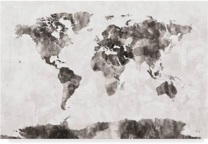 Watercolor Map of the World Map Gray Canvas Art