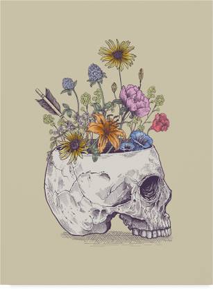 Trademark Fine Art 'Half Skull Flowers' Canvas Art
