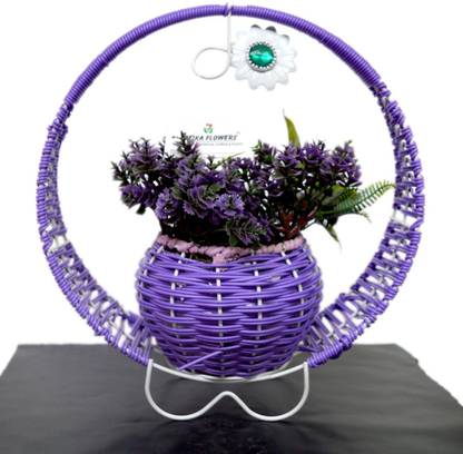 VATIKA Artificial Purple Flower Basket (Tokeri) Arrangement Natural Looking for Home & Garden Decor (25 x 23 cm) Purple Assorted Artificial Flower  with Pot