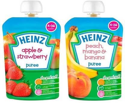 HEINZ Puree Combo (Pack of 2) - & Strawberry + Peach, Mango & Banana Cereal