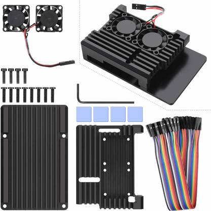 REES52 Raspberry Pi Case Metal Case for Raspberry Pi 3B + / 3B / 2B + / 2B with Double Fan Aluminum Alloy Heatsink 20 Pin Female to Female Dupont Jumper Wire Electronic Components Electronic Hobby Kit