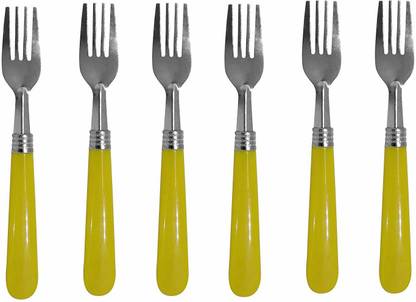 Smile-N-Style Essentials Pack of 6 Stainless steel yellow Fork Steel Salad Fork, Serving Fork, Table Fork Set