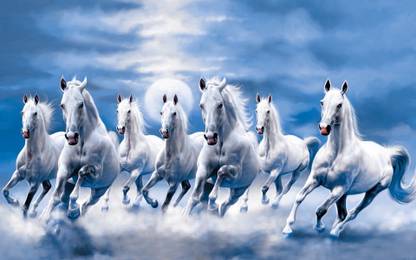 Vastu Seven Running Horses|White Vastu Horses-High Resolution -300 GSM- (18 x 12) Paper Print