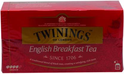 TWININGS English Breakfast Tea, 25 Tea Bags Black Tea Bags Box