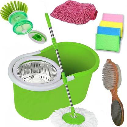 V-MOP Combo Classic Magic Spin Bucket Mop- 360 Degree Self Spin Cleaning Wringing GSS75 Mop Set, Mop, Cleaning Wipe, Bucket, Dustbin, Mop
