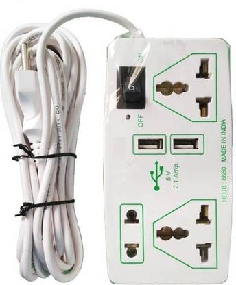 IPURE Rectangular 3 Socket with 2 USB Charging Point Universal USB Charger 3  Socket Extension Boards