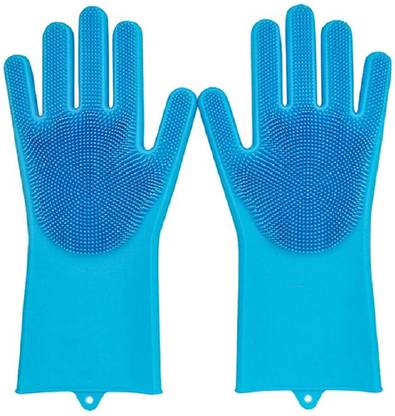 INAAYA Silicone Gloves Scrubbing Gloves for Dishes Dishwashing and Car Washing Gloves with Scrubbers Wet Glove