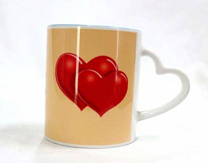 Clickmyprint Double Heart Tea Coffee with Heart Shaped Handle Glass Coffee Mug